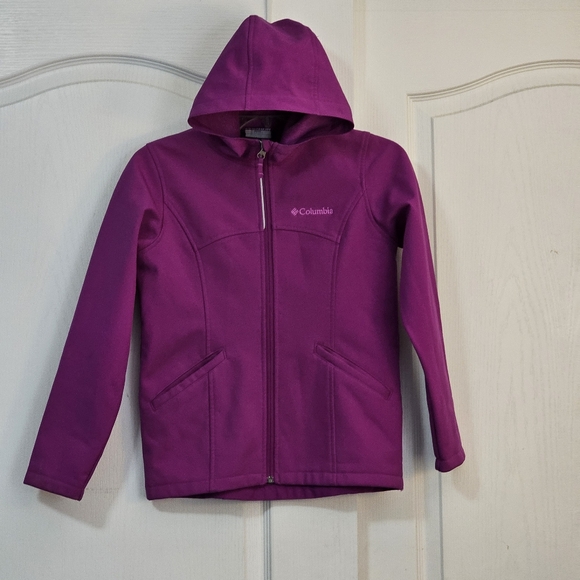 Columbia Girls Jacket Rain Coat Girls Size 10-12 Medium Full Zip with Hood Pink - Picture 1 of 13